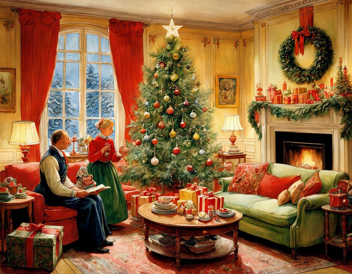 Victorian Family Sings Carols in Ornate Christmas Setting in...