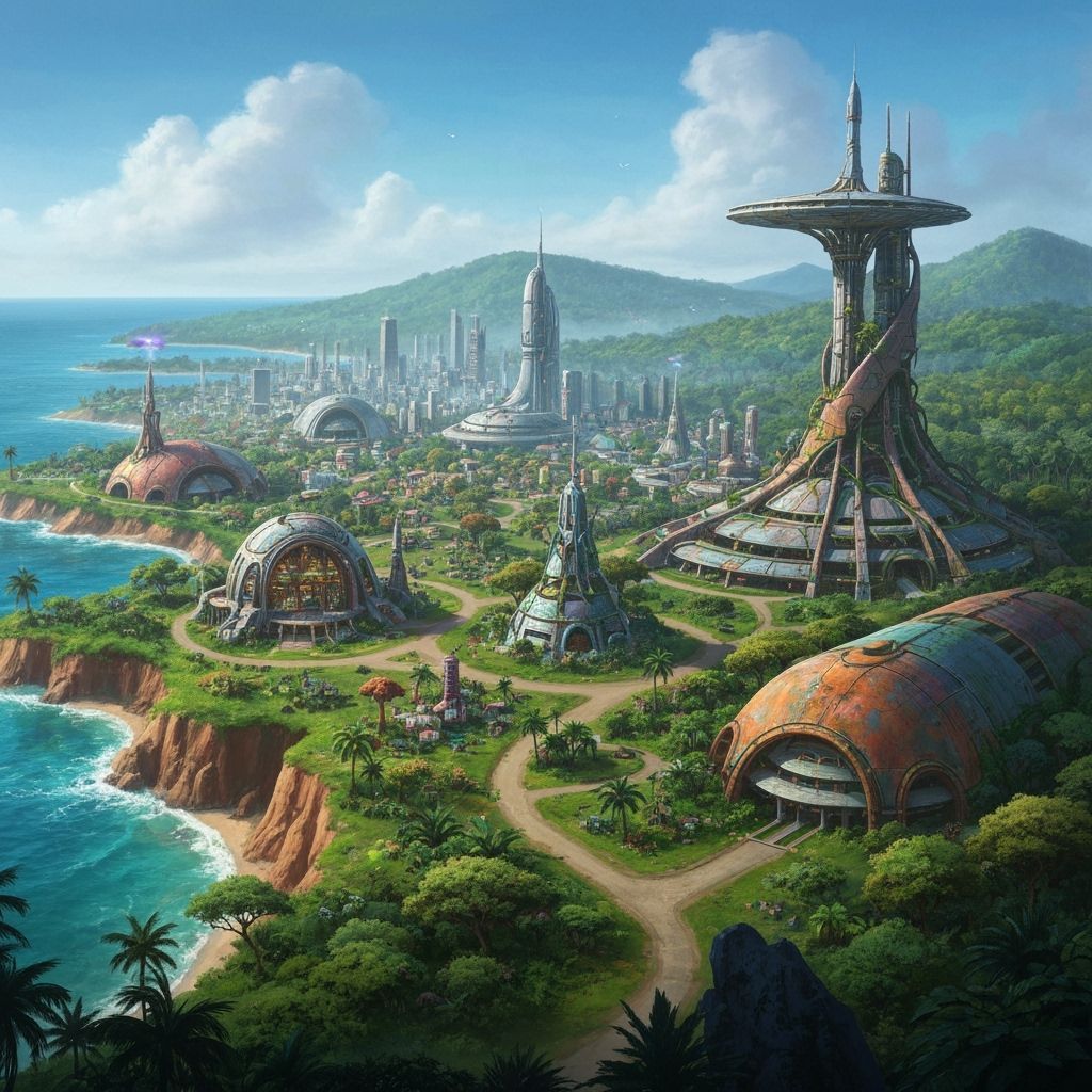 African Sci-Fi City with Organic Architecture and Ocean View