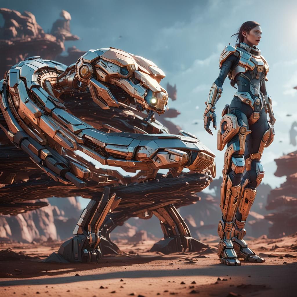 Shahmaran Girl Snake: Intricate Sci-Fi Mech Art