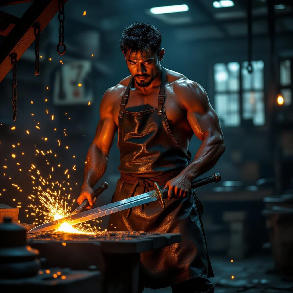 Filipino Blacksmith Forging Sword in Greg Rutkowski Style