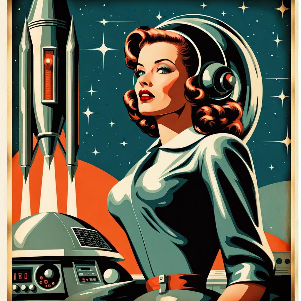 Retro-Futuristic Pinup Girl Poster Art