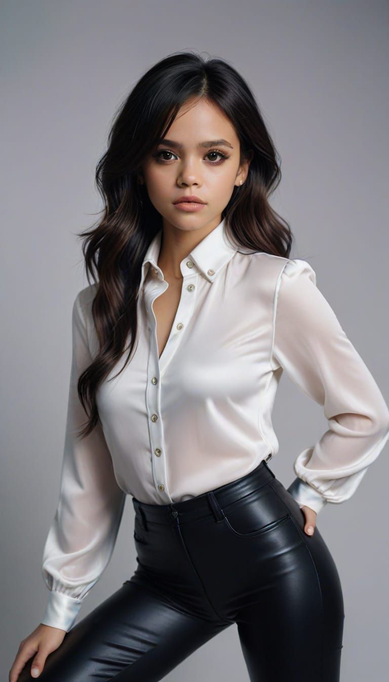 Glamorous Portrait of Woman in Satin Blouse