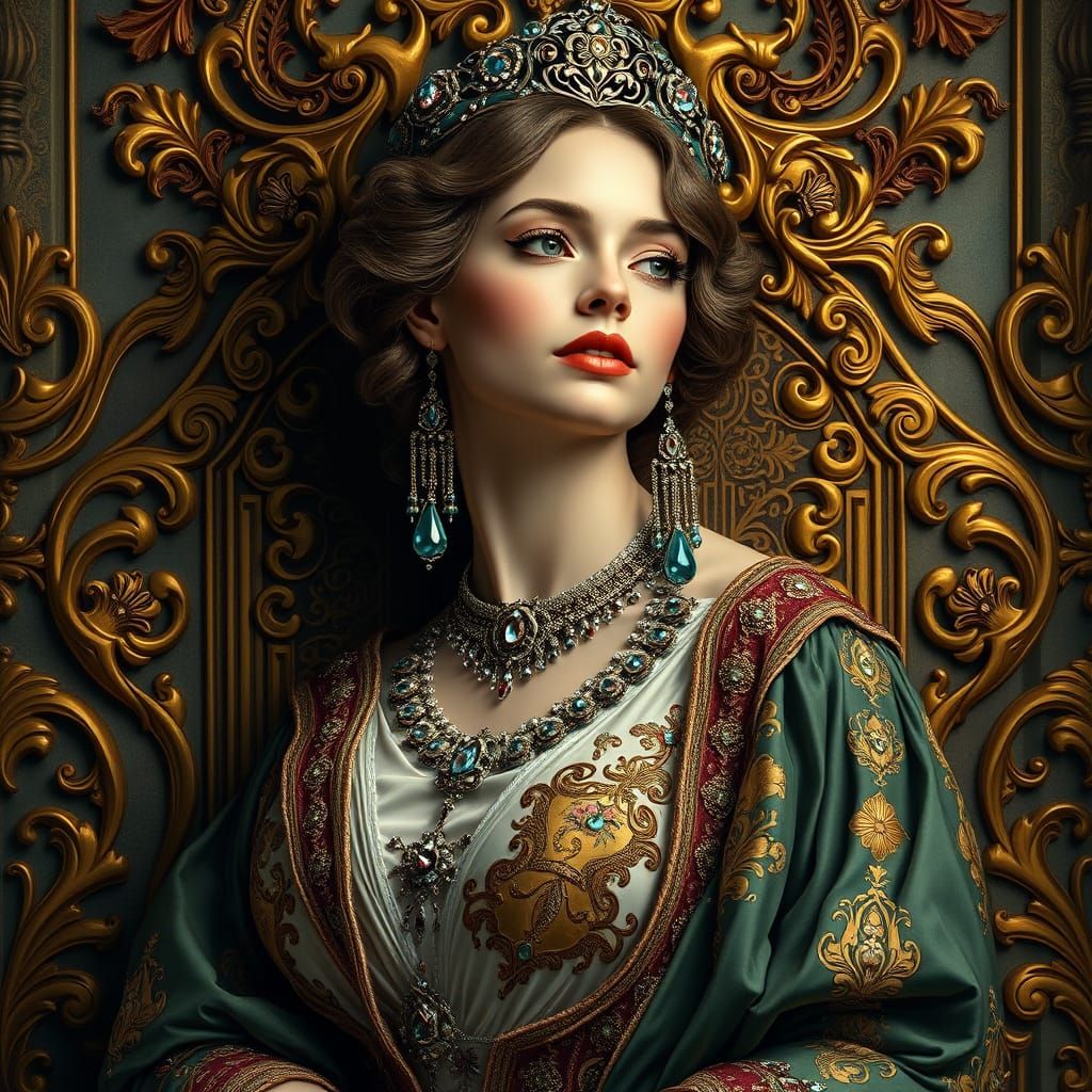 Elegant Lady in Lavish Rococo Attire