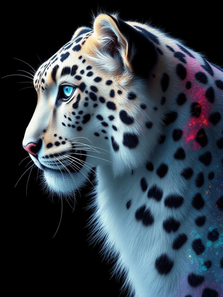 Ethereal Snow Leopard in Vibrant, Hyperrealistic 3D