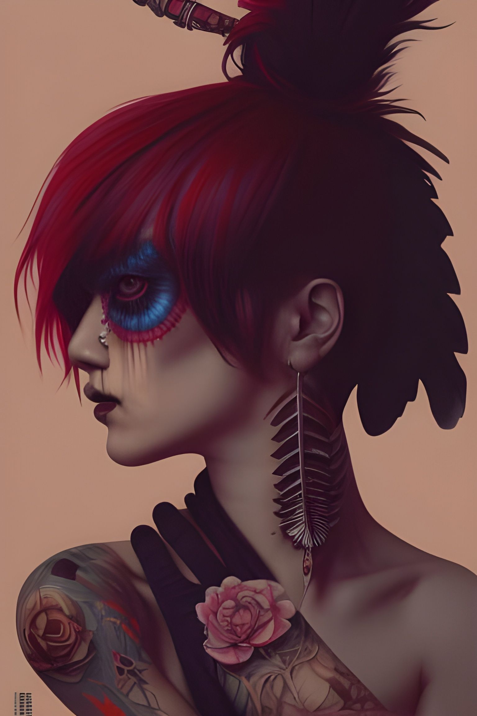 Punk Goth Native Woman Portrait in Digital Art Style