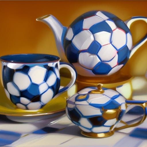 Soccer Ball Tea Set: Oil Painting