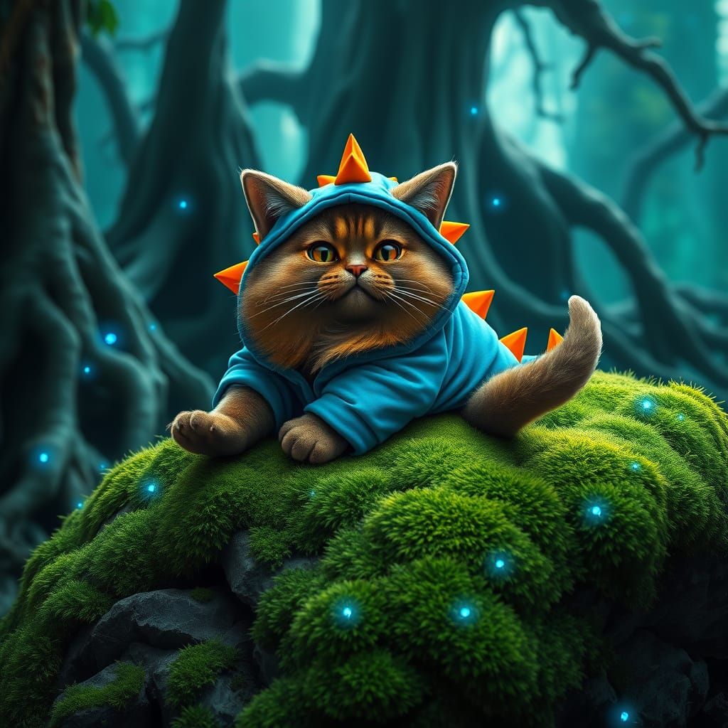 Adorable Cat in Electric Blue Dinosaur Onesie