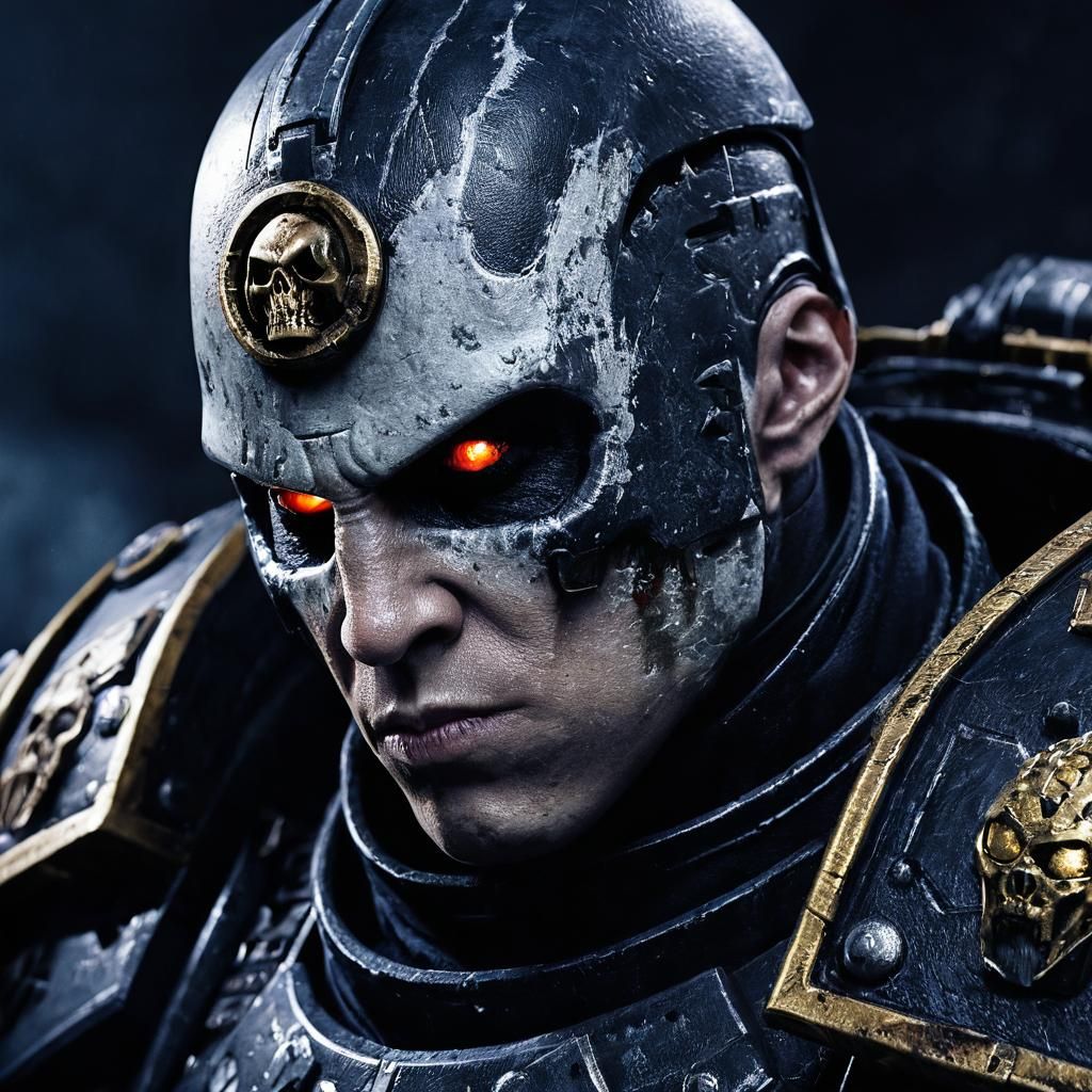 Night Lord Space Marine Portrait in Warhammer 40k Style