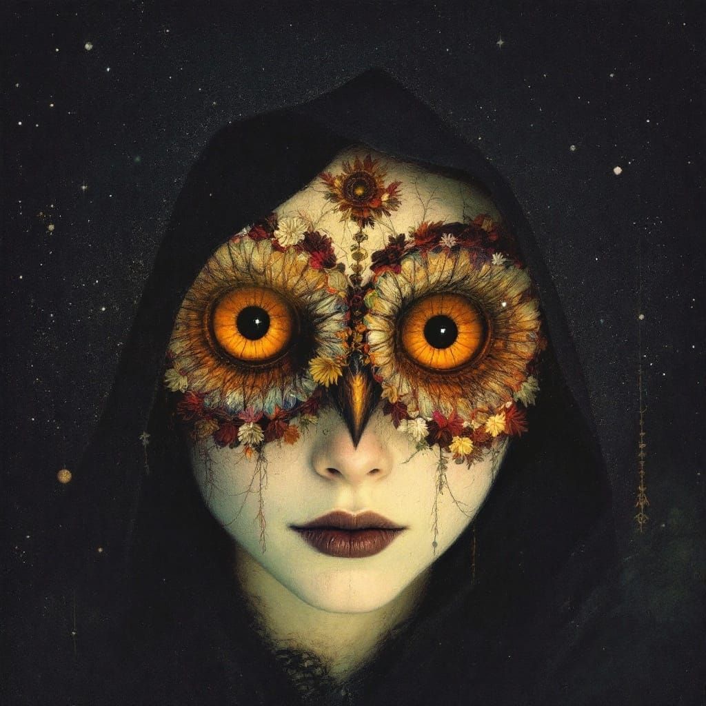 Ethereal Young Woman Enchants as a Wise Owl