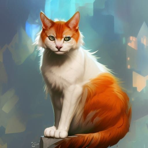Angelic White Cat Digital Painting