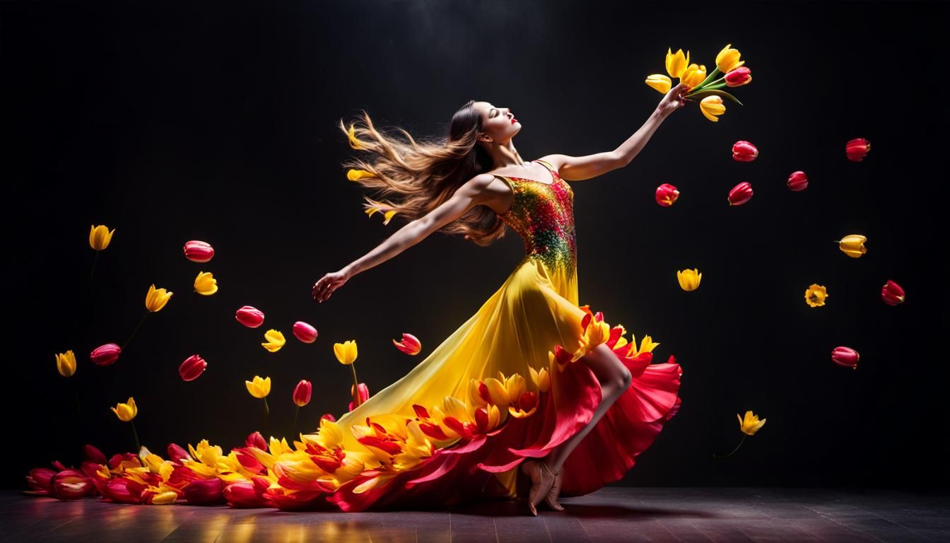 Figure in Tulip Dress with Cascading Petals
