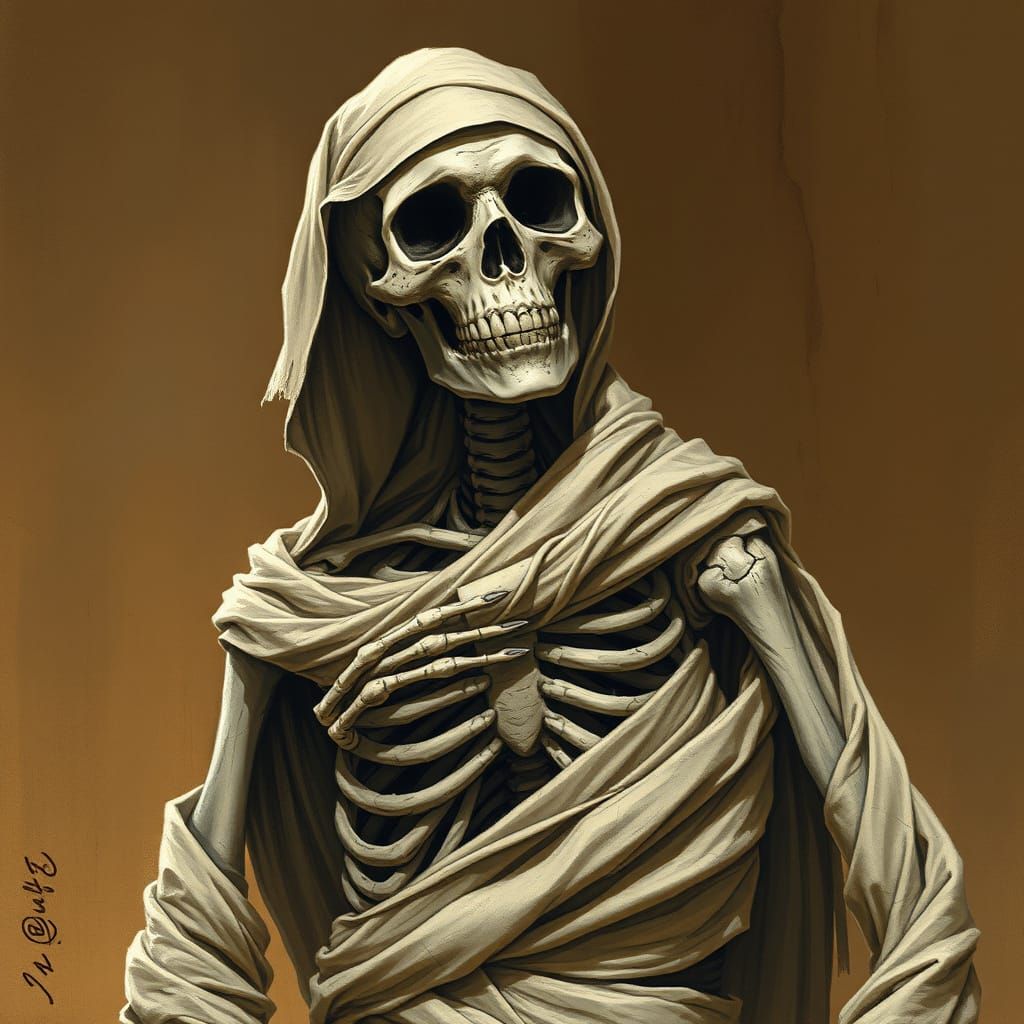 Mysterious Skeleton Mummy Enjoys Gothic Charade