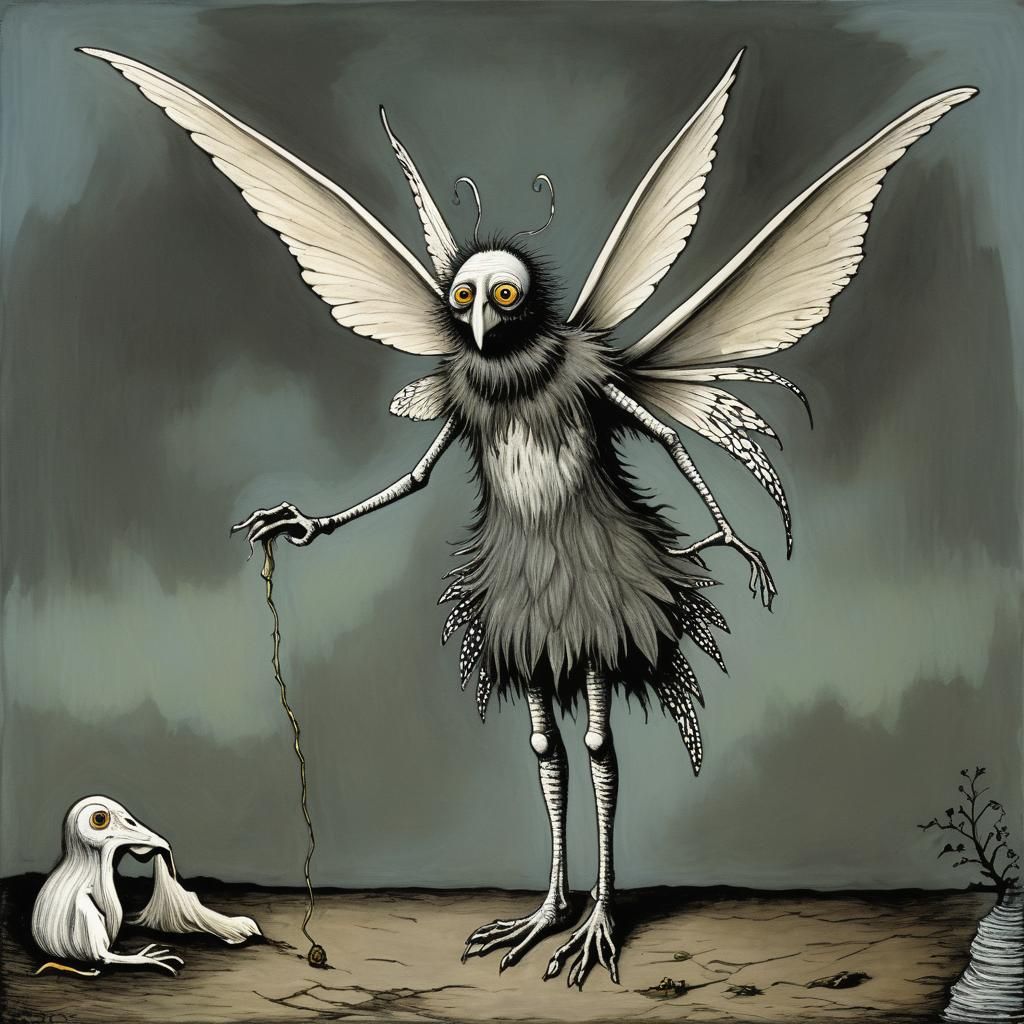 Ugly Winged Fairy Creature in Gothic Style