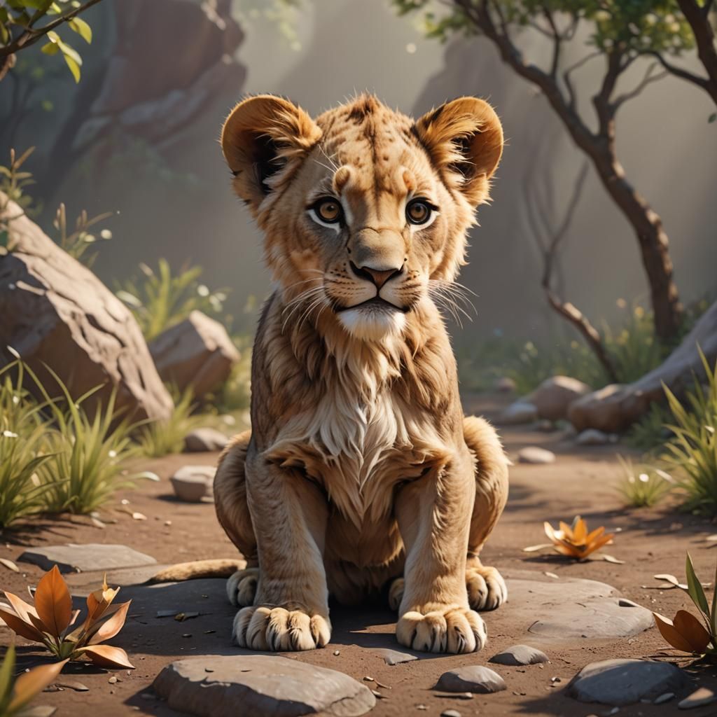 Cute Anime Lion Cub in 3D