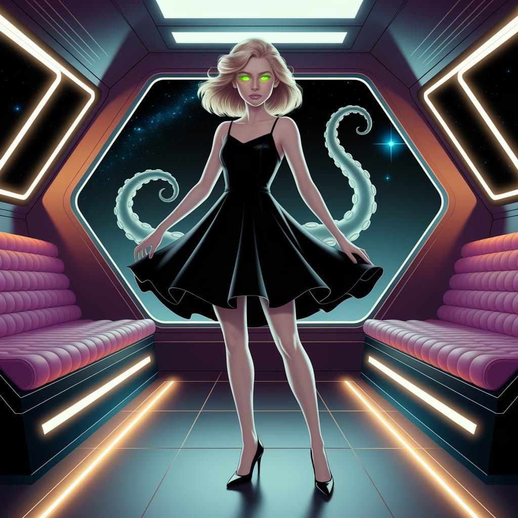 Ethereal Shapeshifter on a Futuristic Spaceship