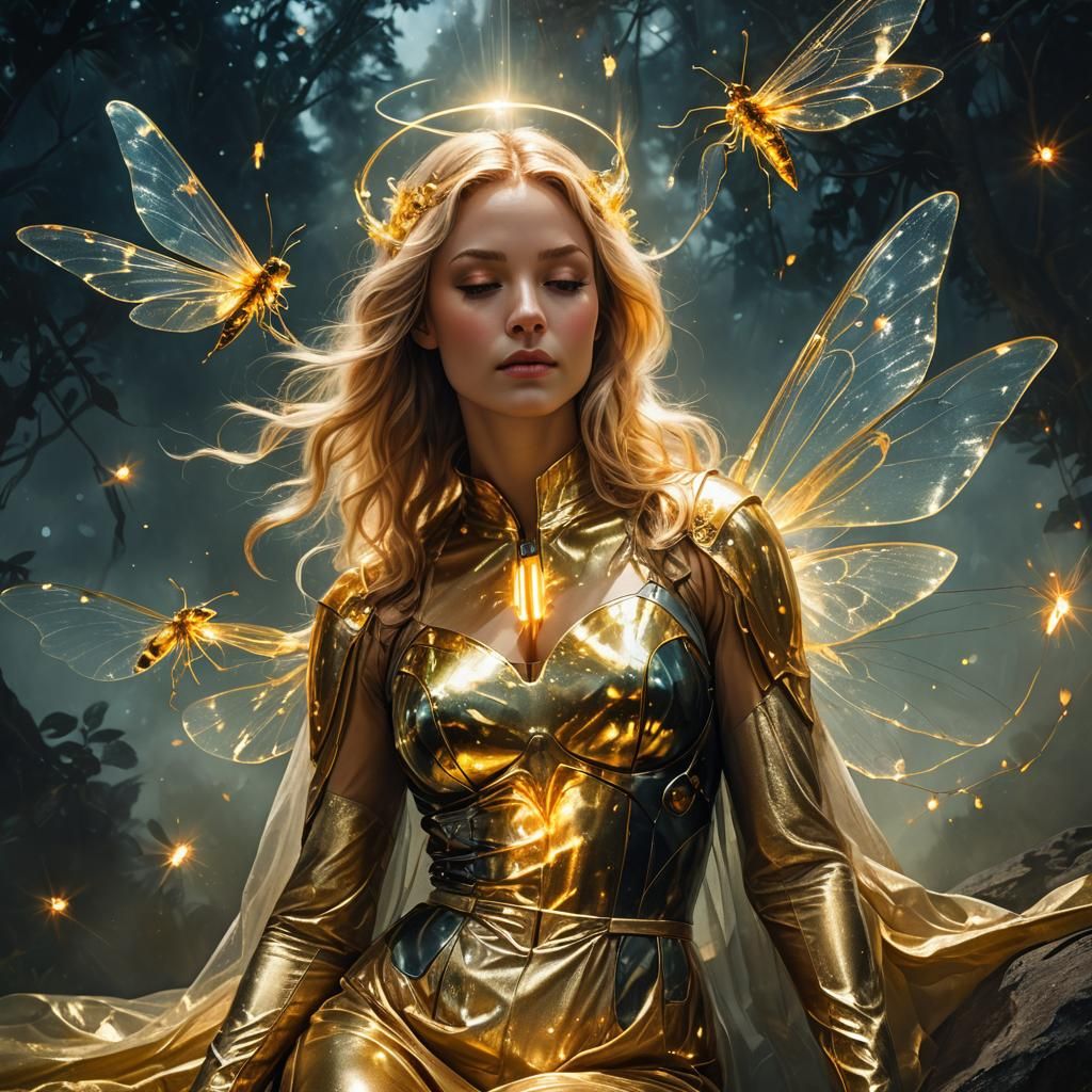 Firefly Superhero Double Exposure in Anime Style