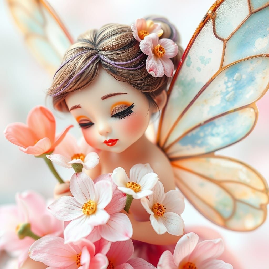Fairy with Flowers in Watercolor Style