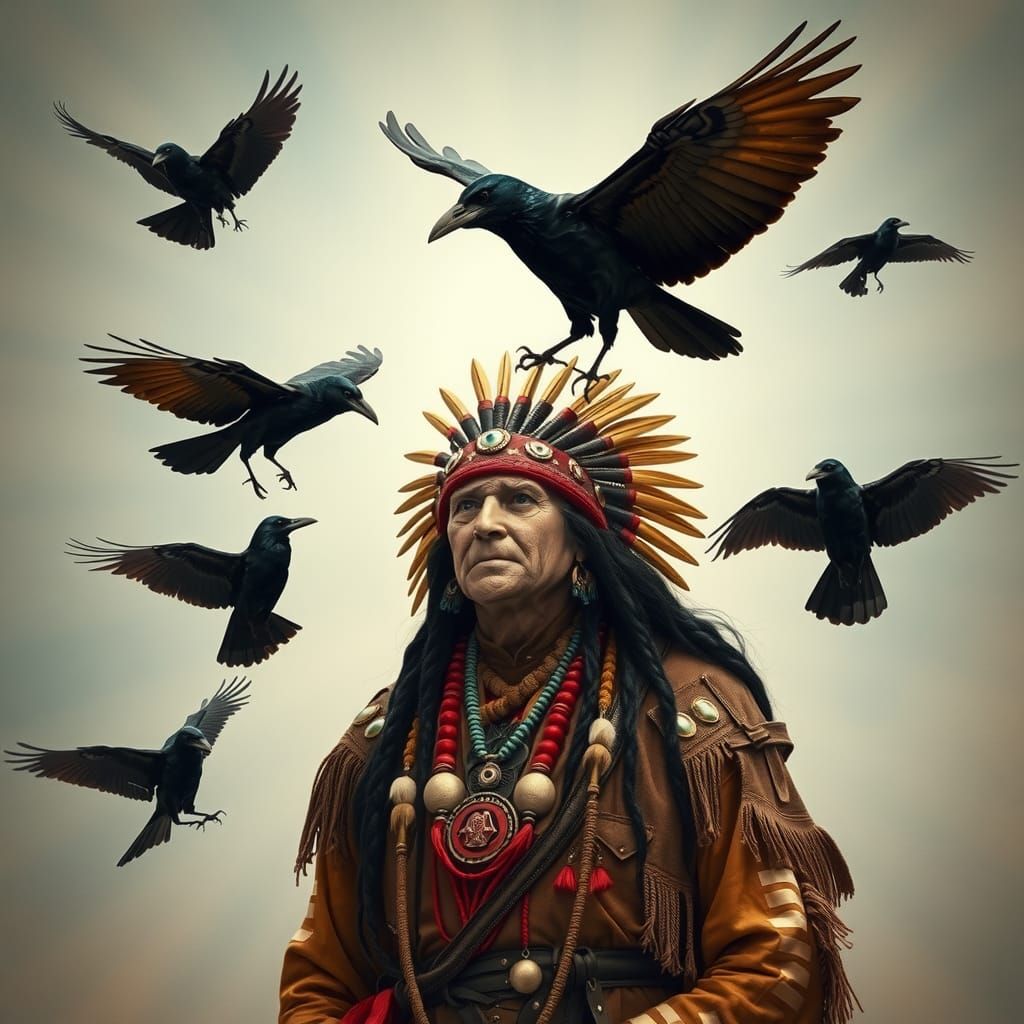 Native American Crow Shaman with Crows