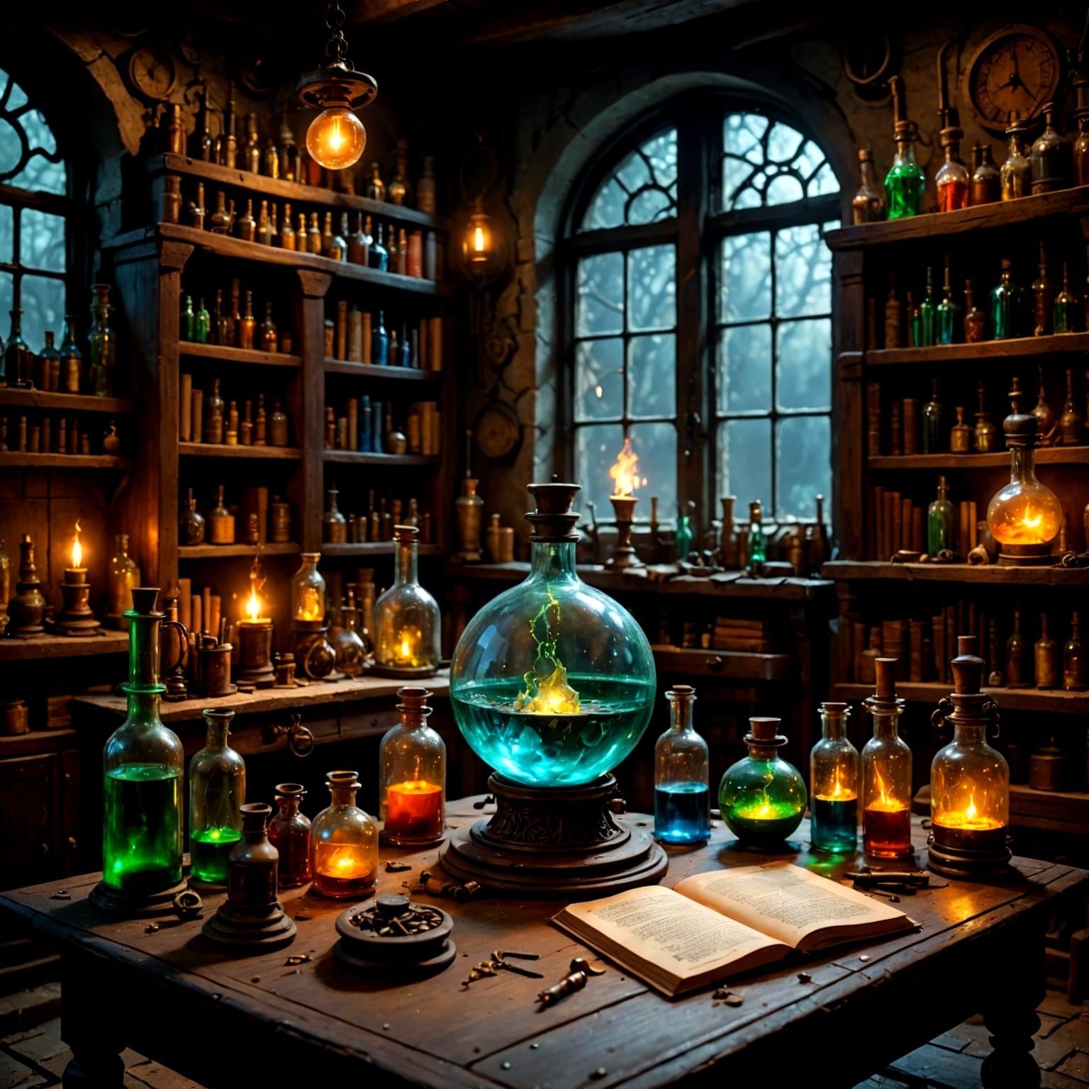Abandoned Alchemist Lab Miniature with Glowing Orb