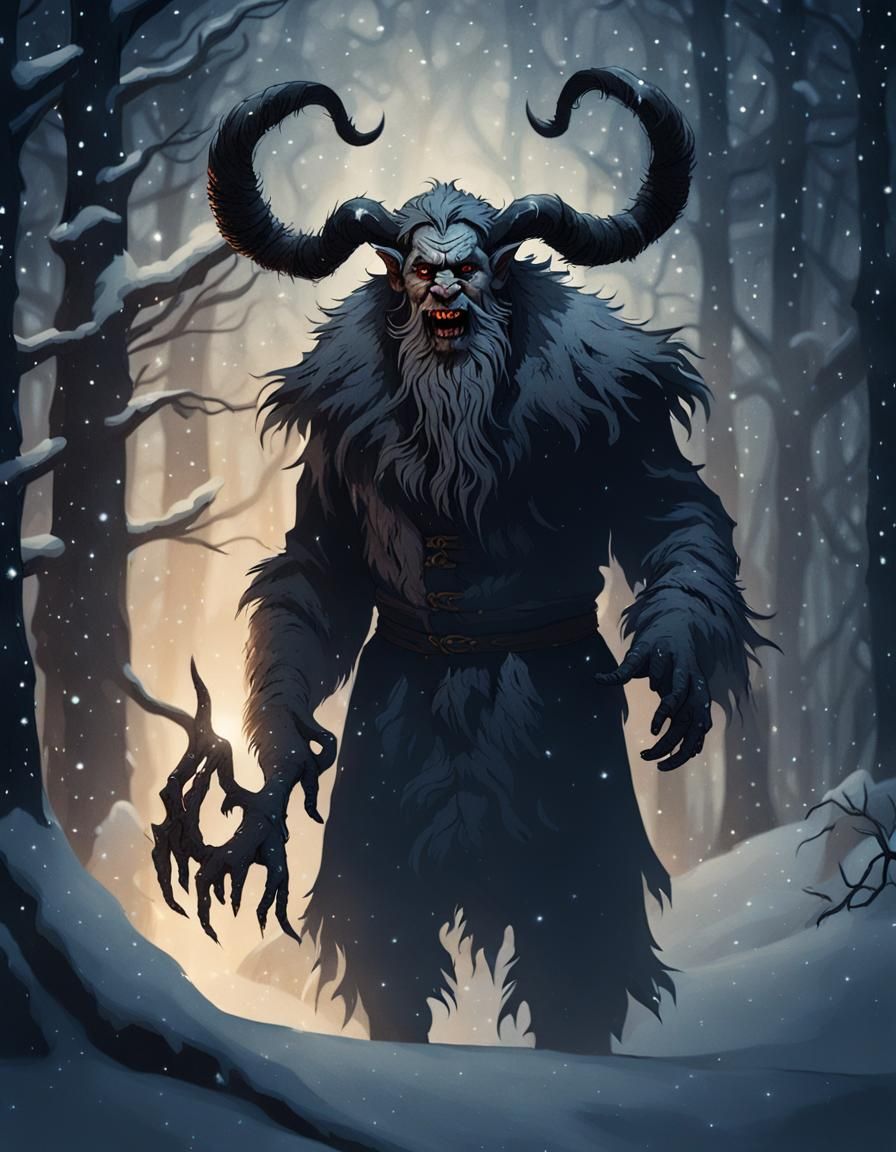 Krampus in Baroque Chiaroscuro: Dark Forest Portrait