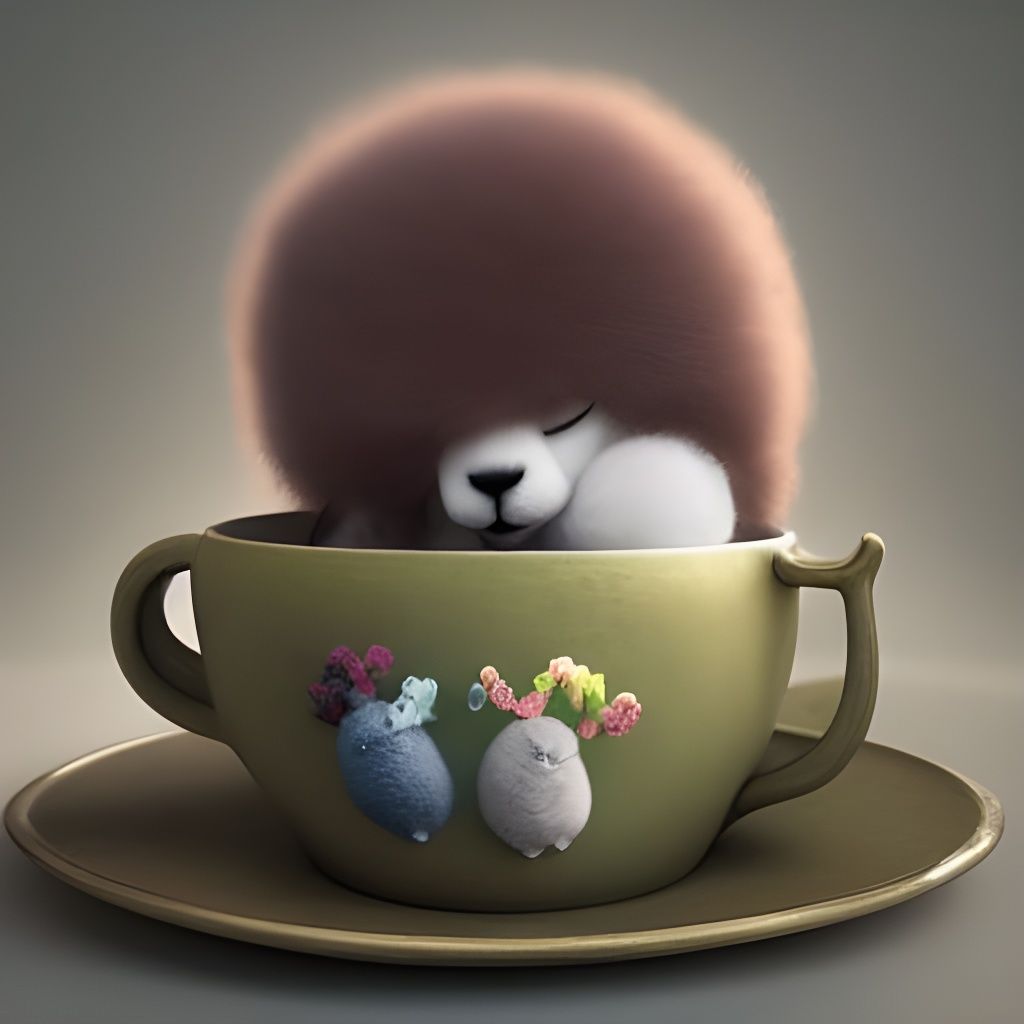 Cute Alpaca Sleeping in Teacup: 3D Rendered Art