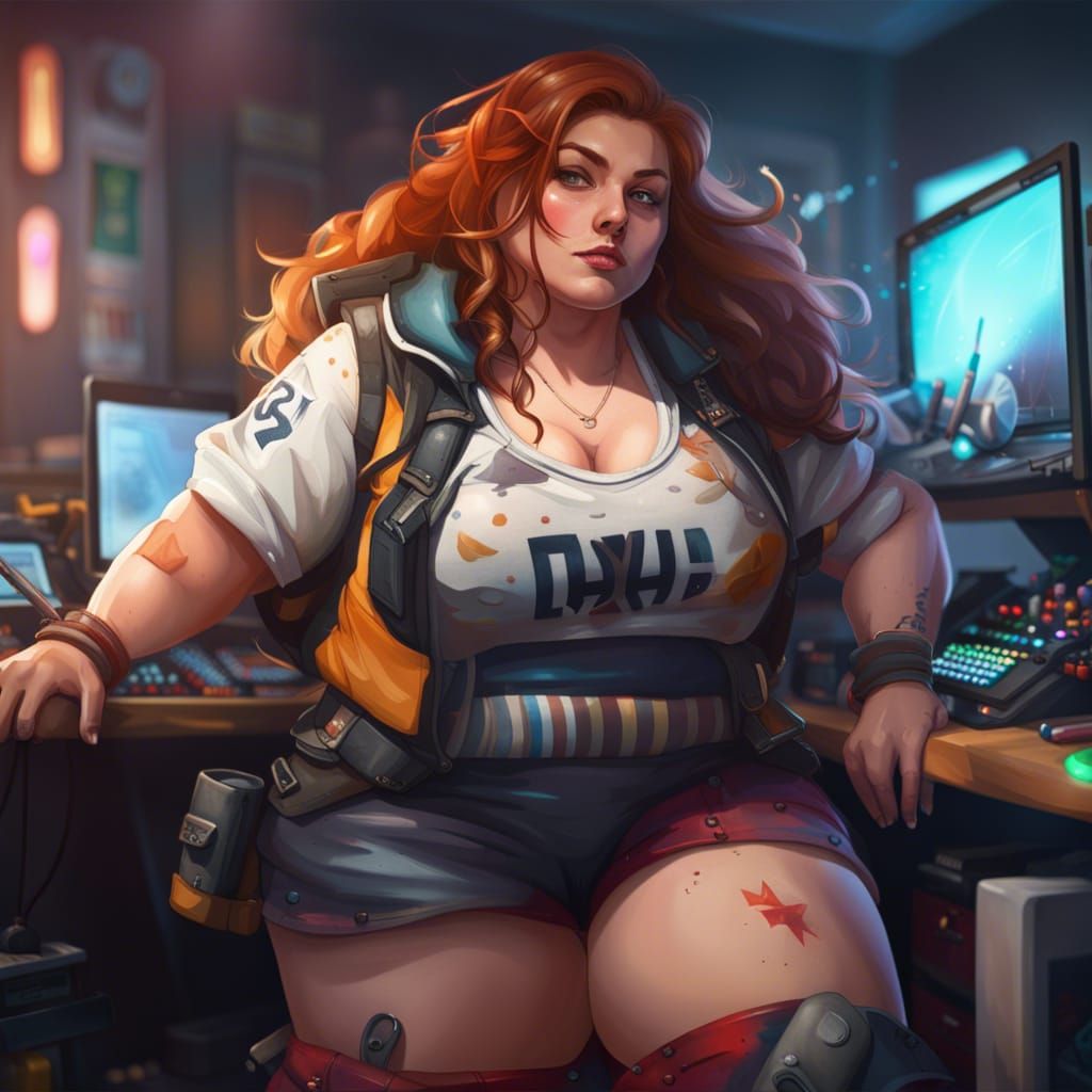 Plus Size Gamer Girl in Detailed Digital Art