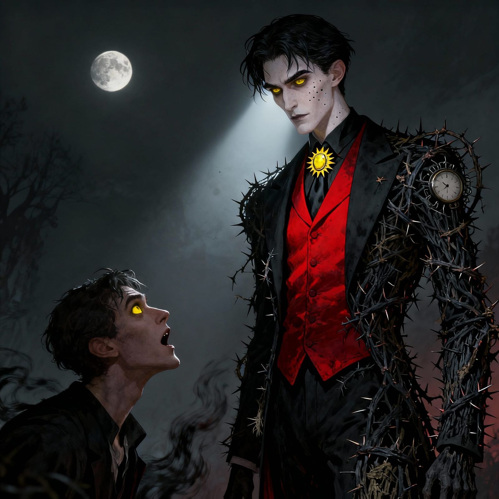 This second man was tall as a lamp post. His pale face, luna...