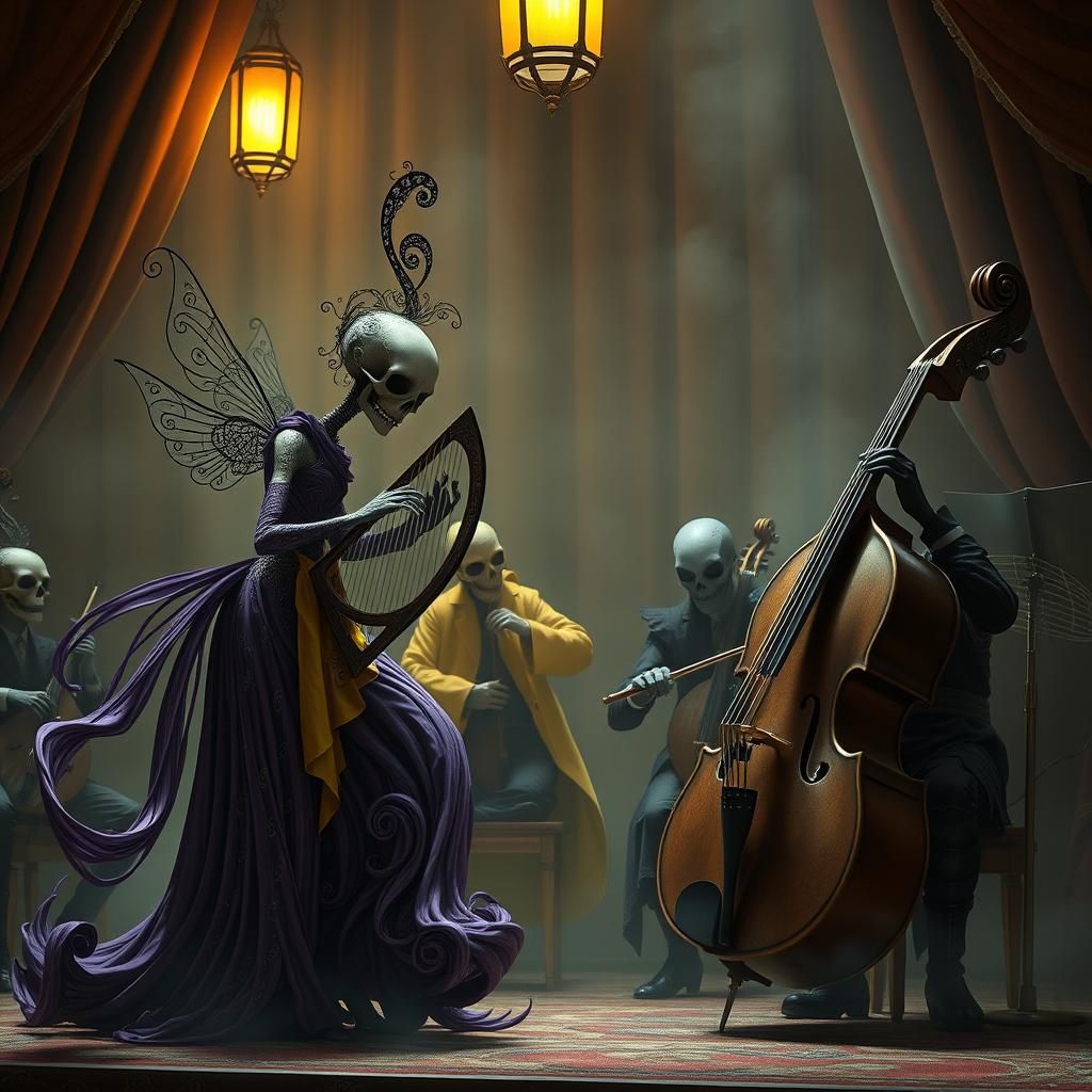 Victorian Musical Notes Orchestra in Dark Fantasy Style