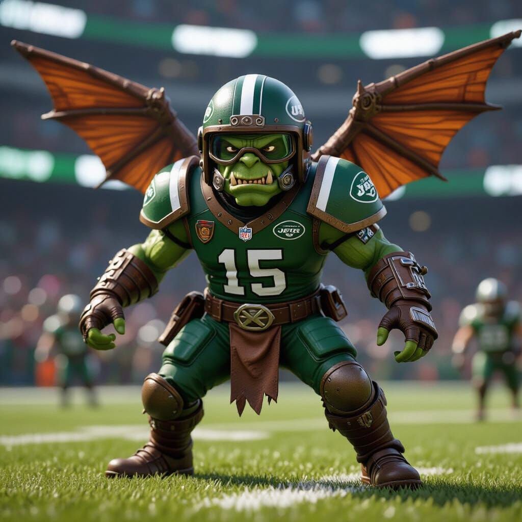 Goblin Blood Bowl Player with Batwings and Pilot Gear