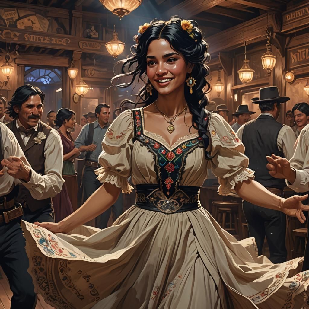 Mexican Woman Dancing in Saloon, Art Nouveau Portrait