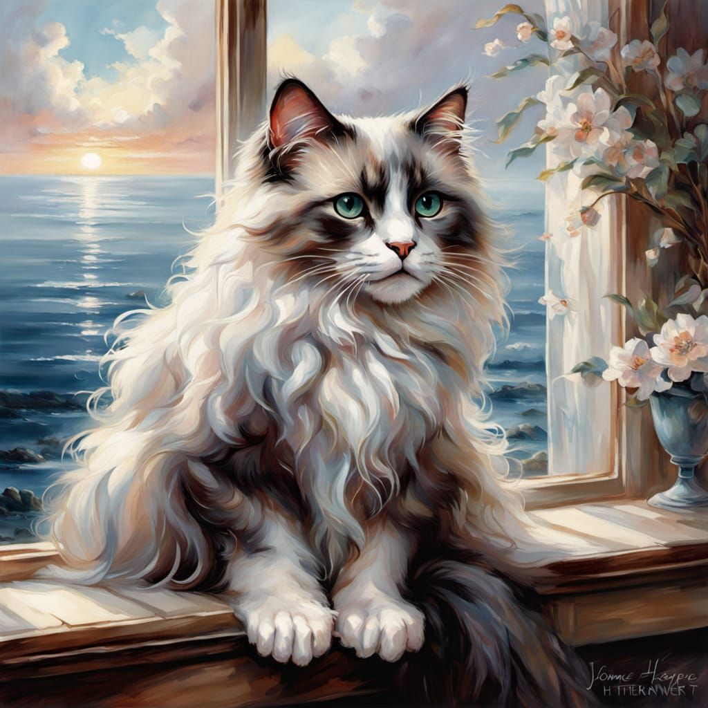 Ethereal Ragdoll Cat on a Dreamy Beach