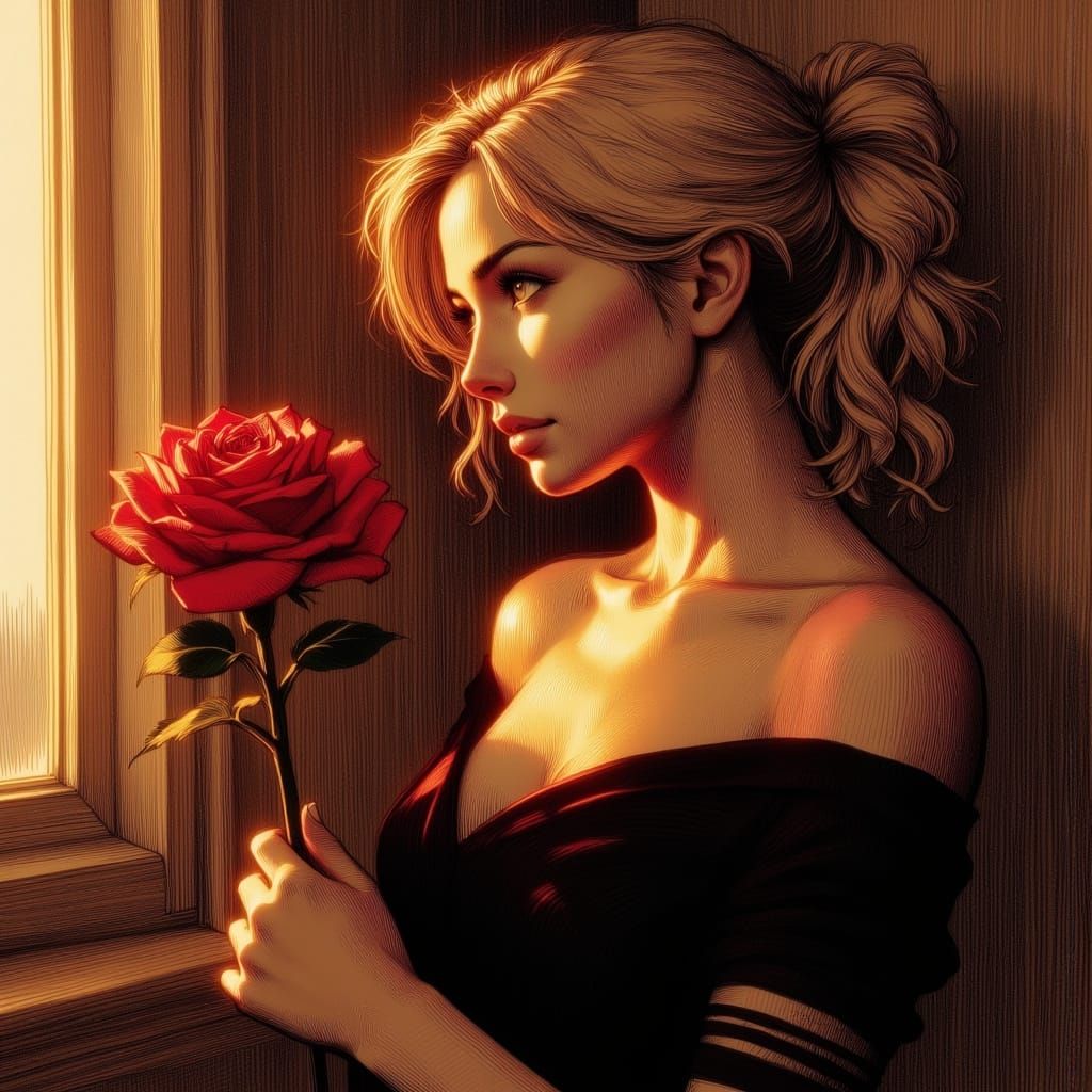 Elegant Young Woman in Golden Light