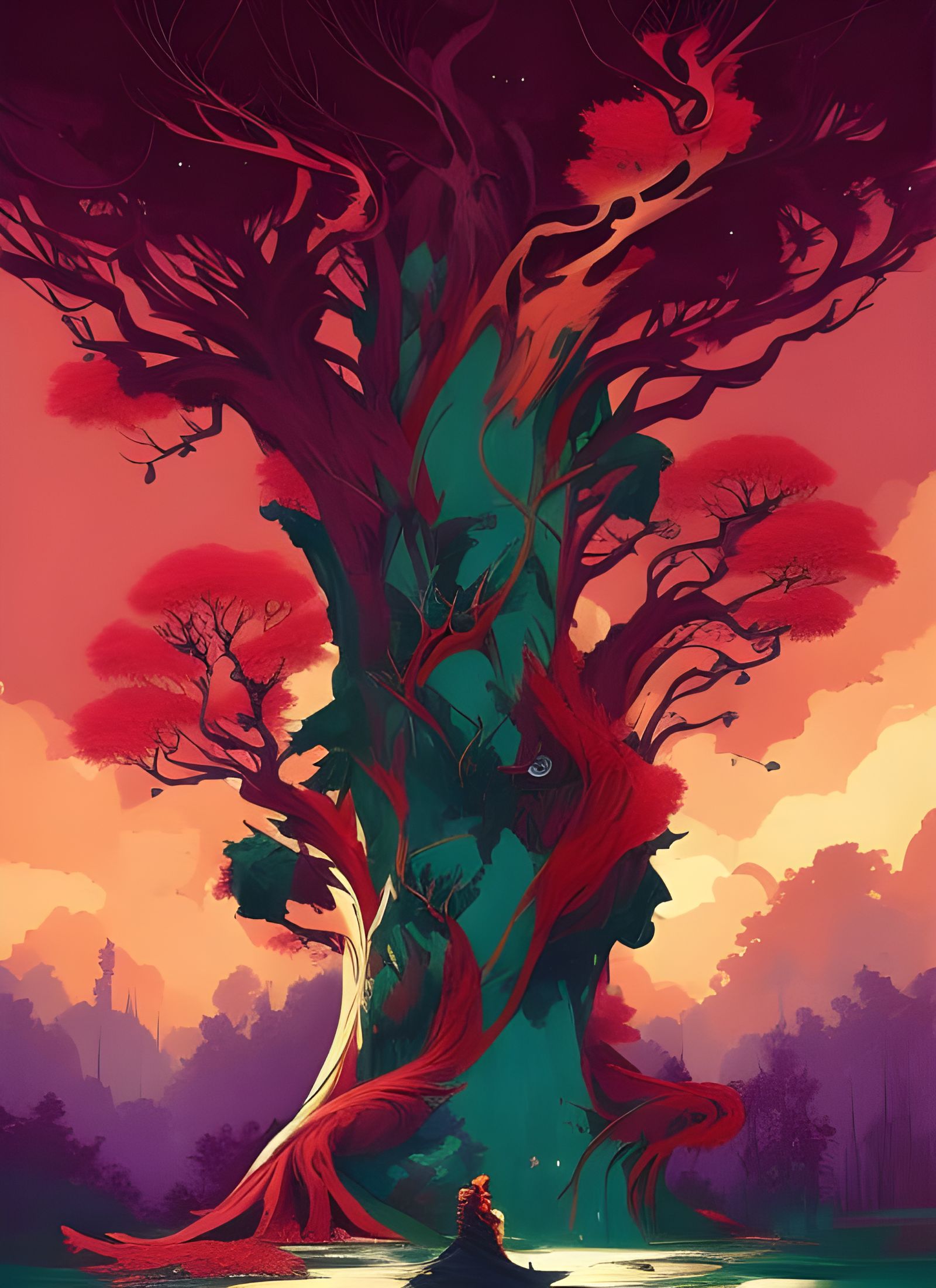 Elemental Forest Spirits in Composite Art Style