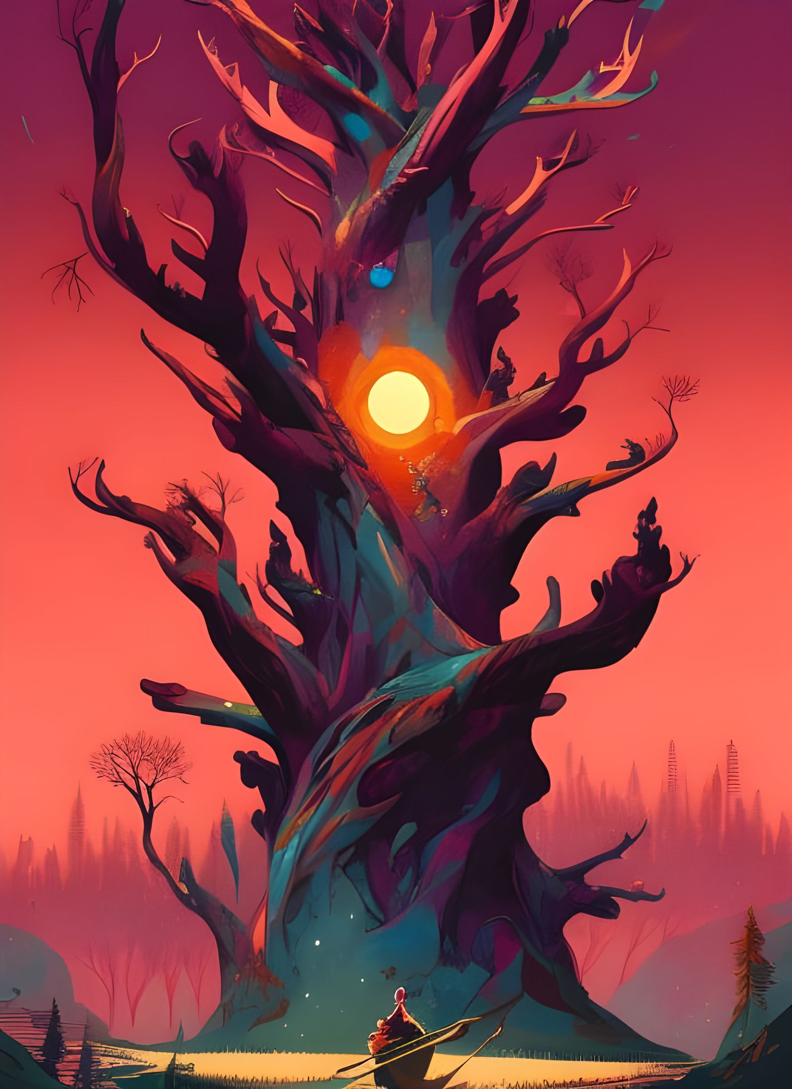 Elemental Forest Spirits in Composite Art Style