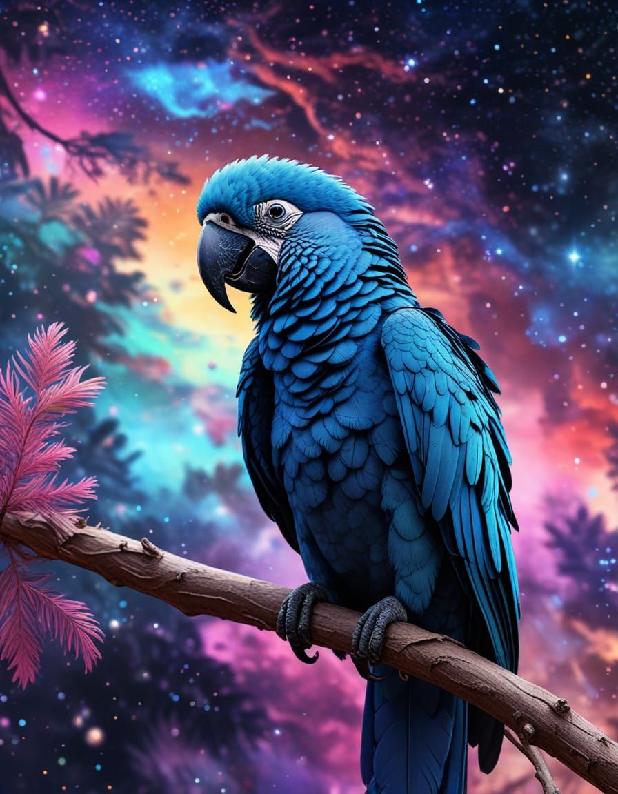 Cosmic Spix's Macaw with Astral Aura