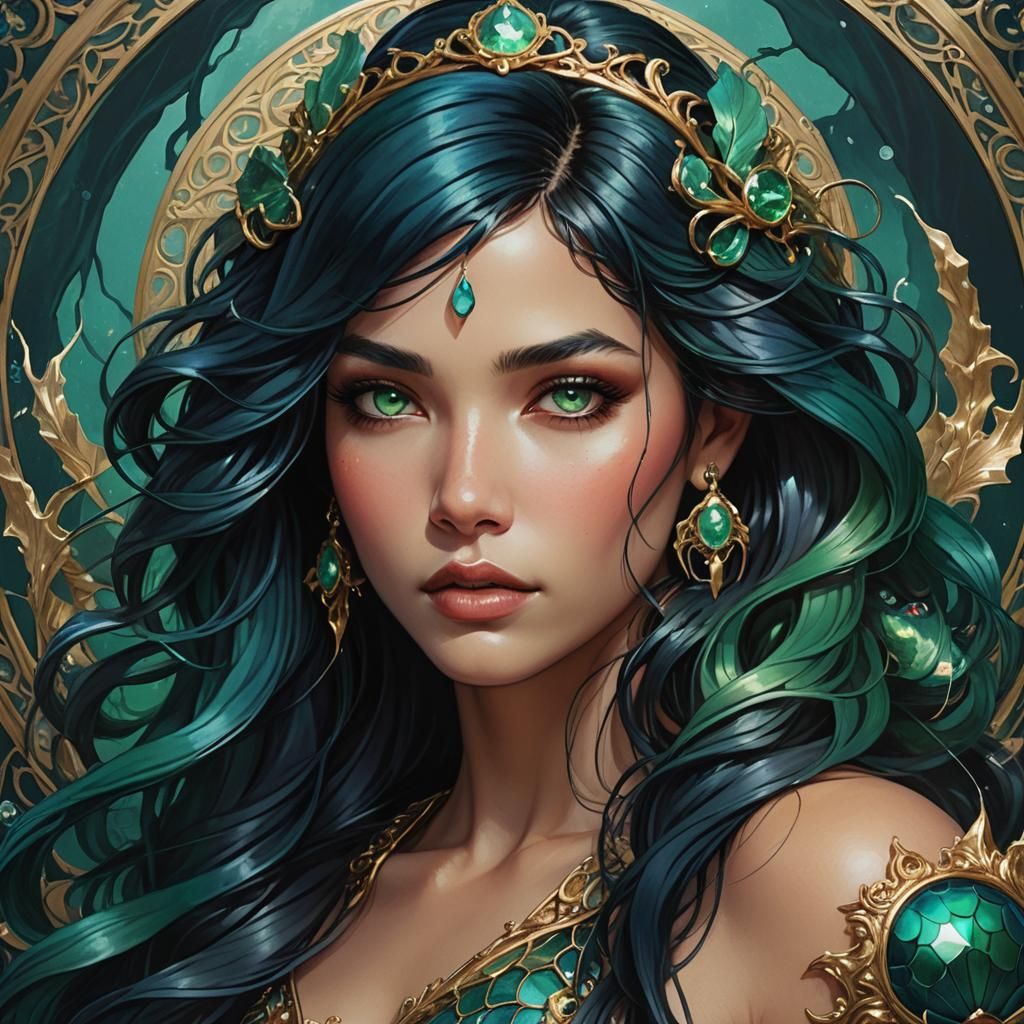 Dark Mermaid Siren Portrait in Fantasy Style