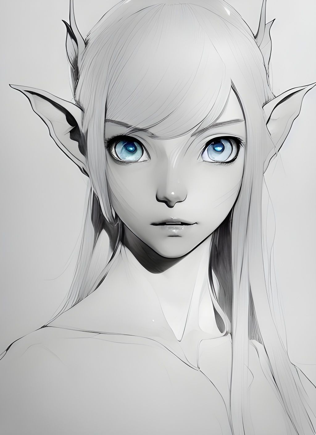 Beautiful Elf Girl Portrait in Anime Style