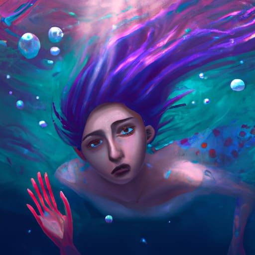 Woman Sinking in Dark Fantasy Sea