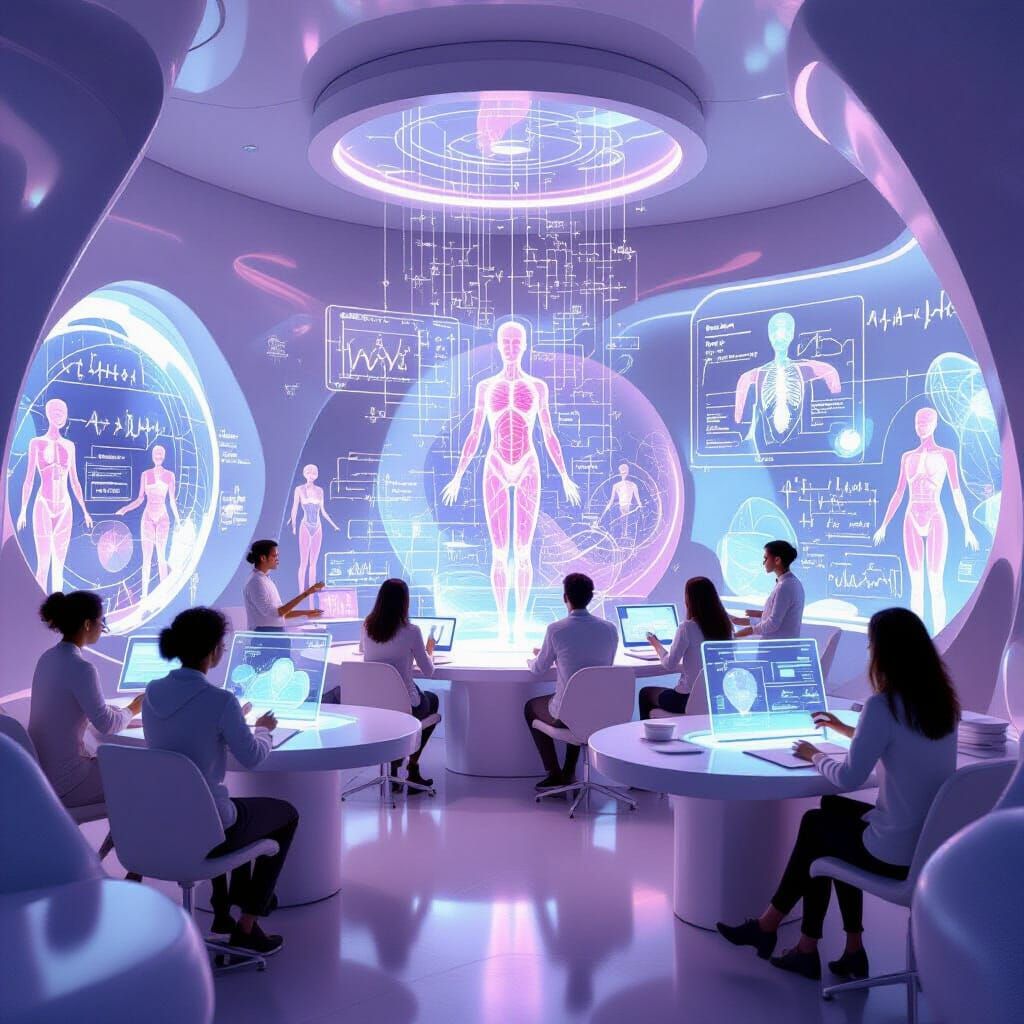 Futuristic Classroom with Holographic Displays