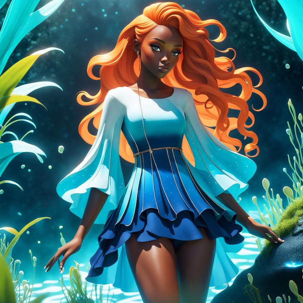 Anime Woman with Algae in Digital Concept Art