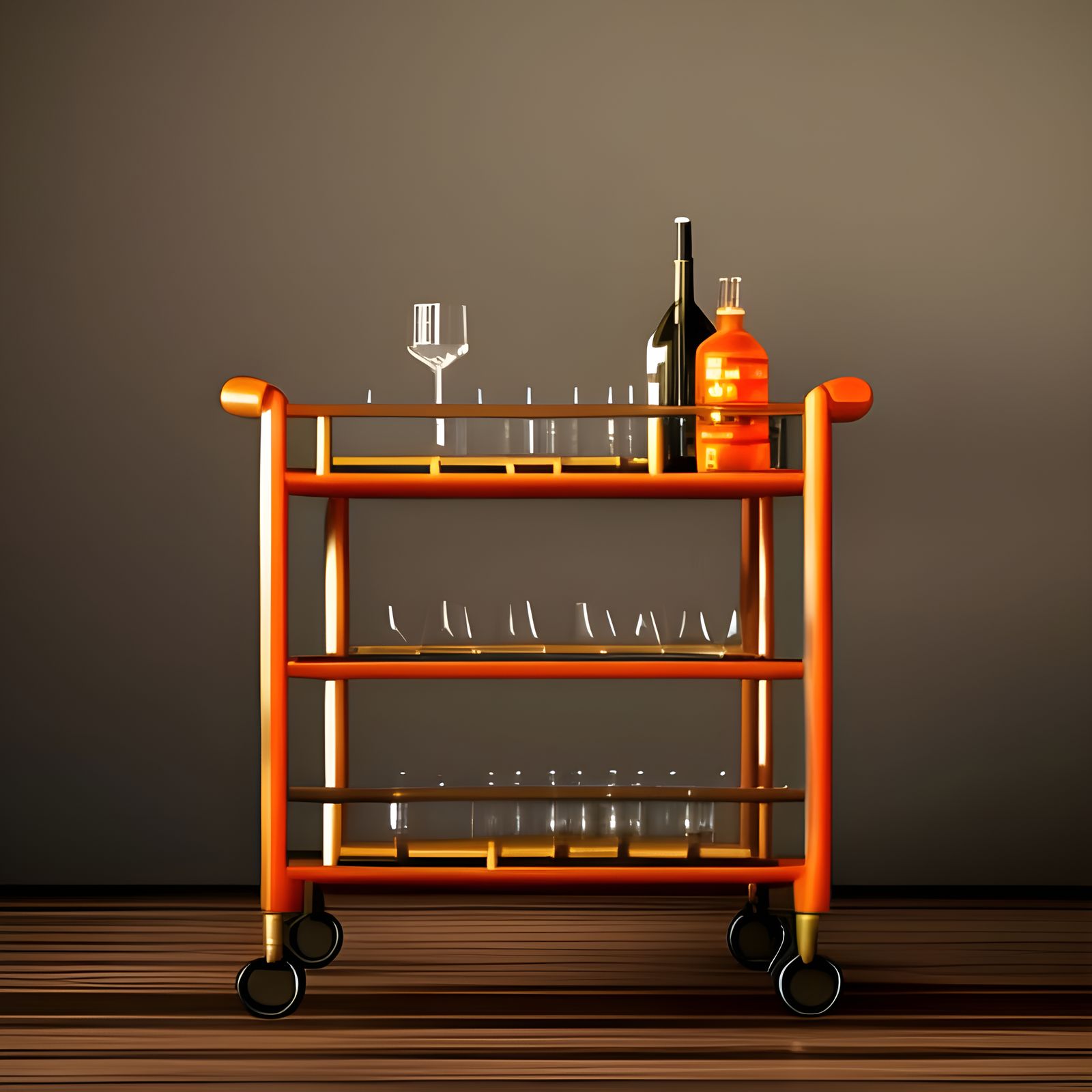 Mid-Century Modern Bar Cart, Digital Art