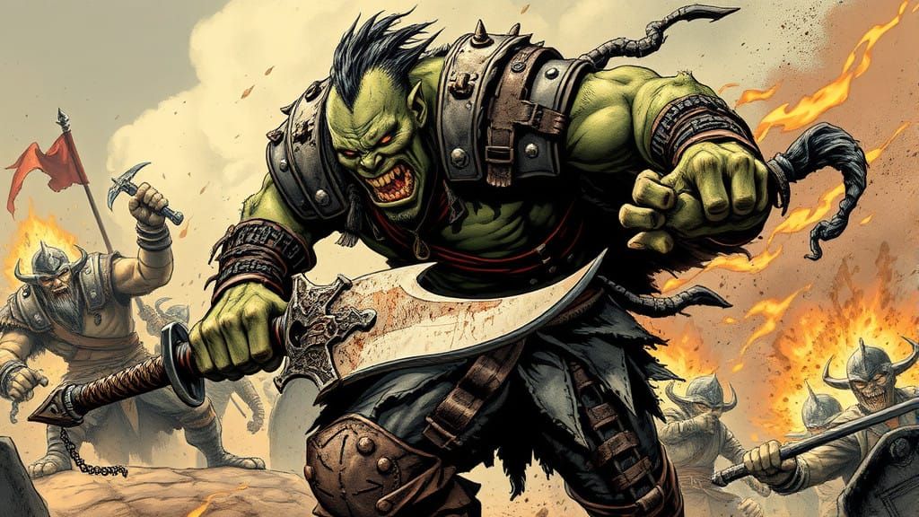 Fierce Orc Warrior Charges into Battle