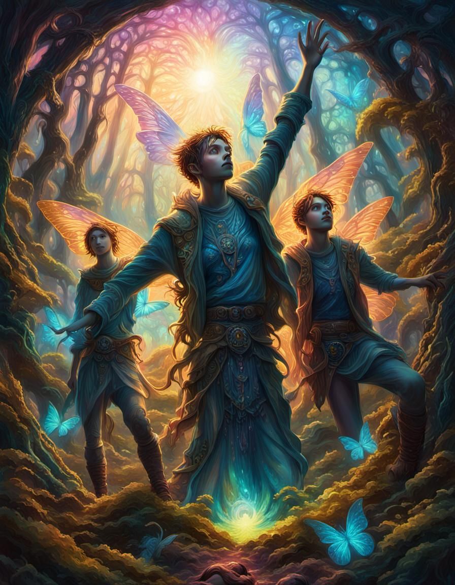 Ethereal Aetherpunk Faeries Gather 'Round Celestial Portal