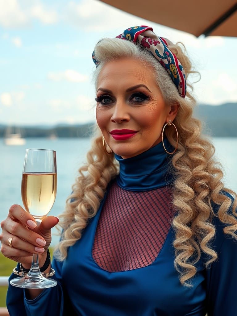 Elegant Lady with Champagne: Cinematic Outdoor Portrait