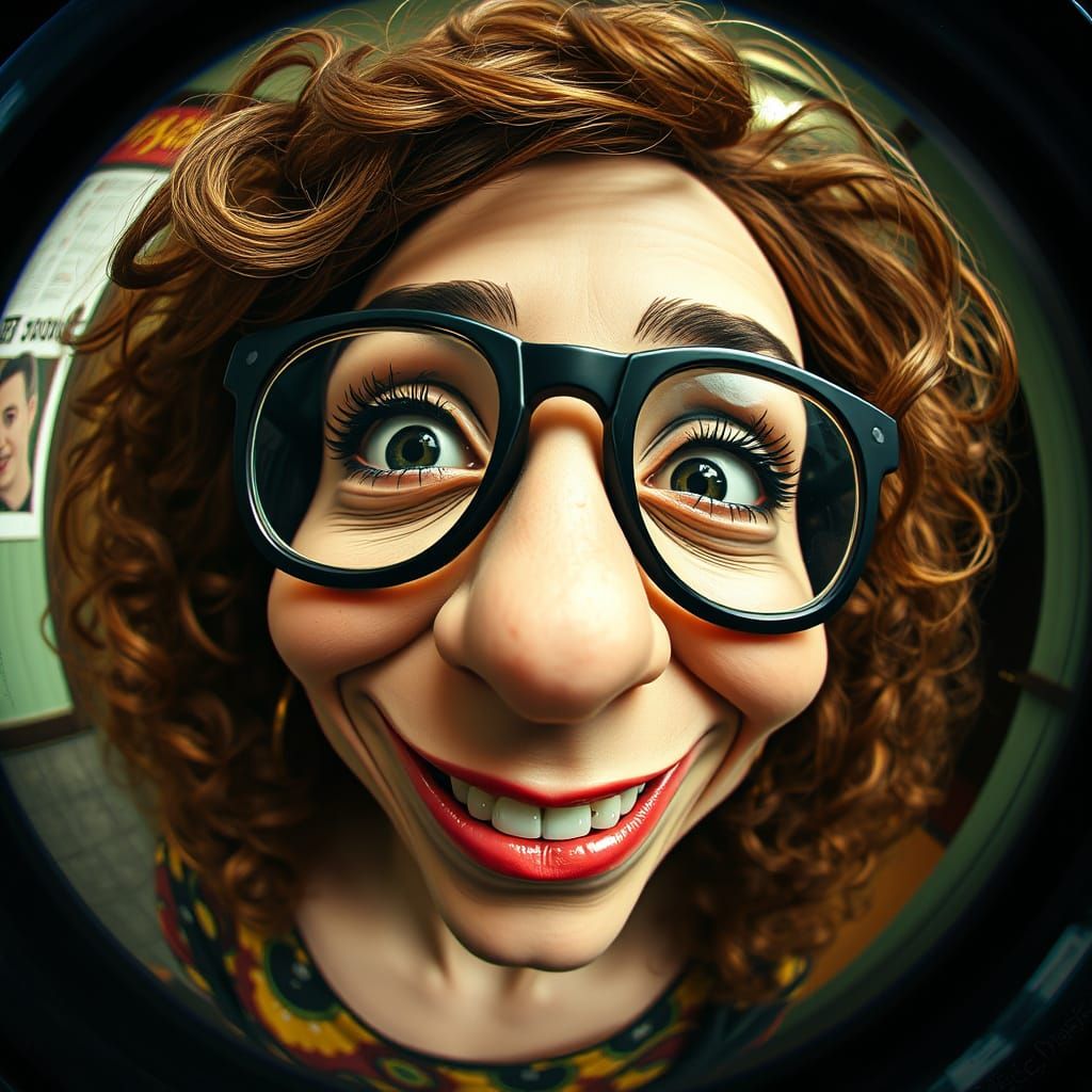 Whimsical Woman in a Curved Dreamlike Atmosphere