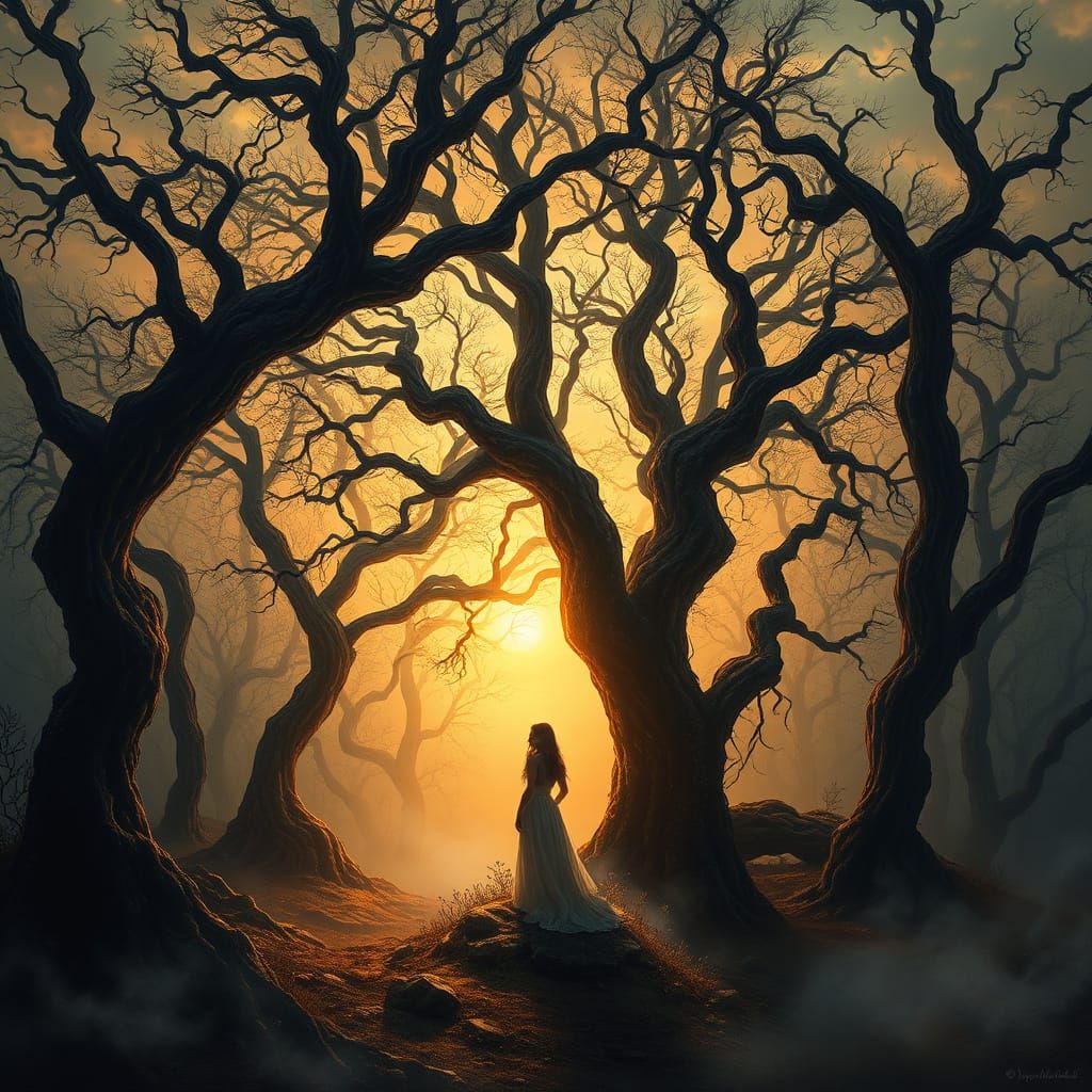 Mystical Blighted Forest with Golden Sunlight