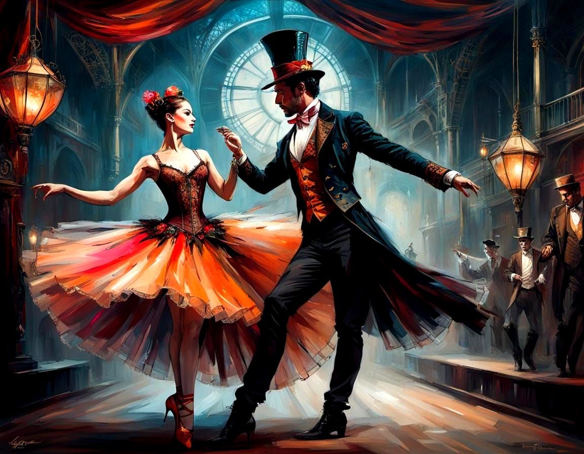 Steampunk Circus: Ballerina and Magician in Textile Art Styl...