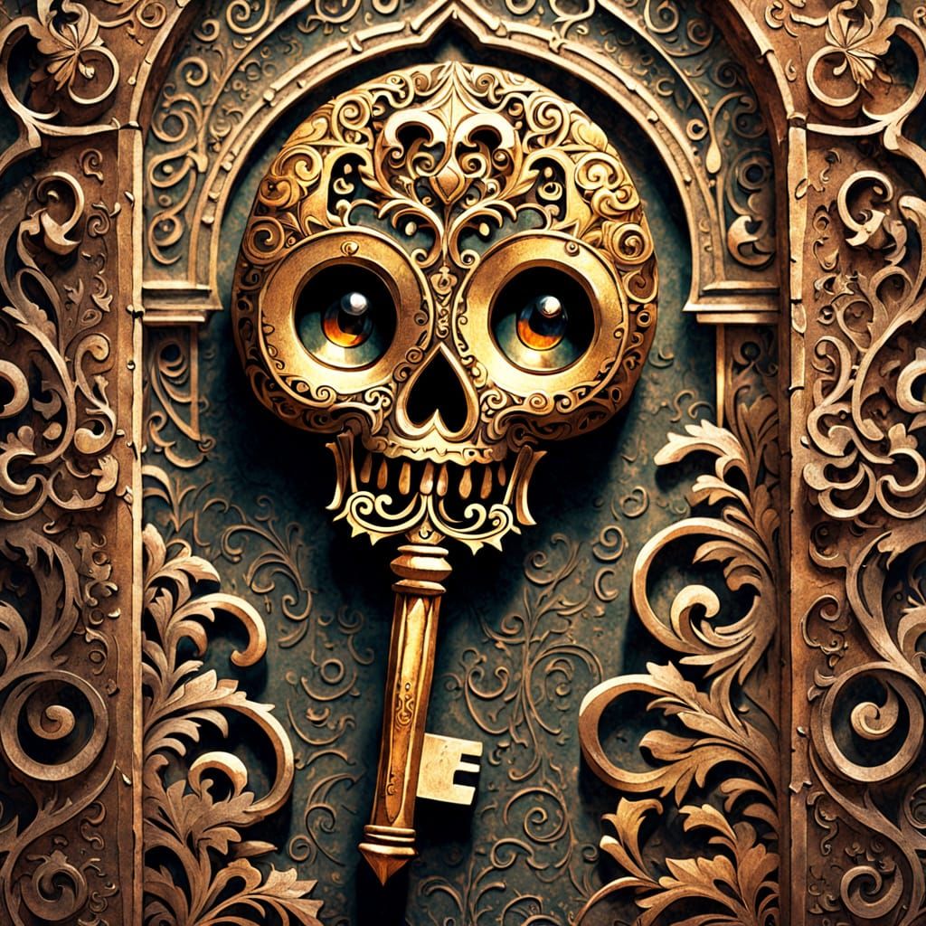 Elegant Baroque Key with Glowing Eyes