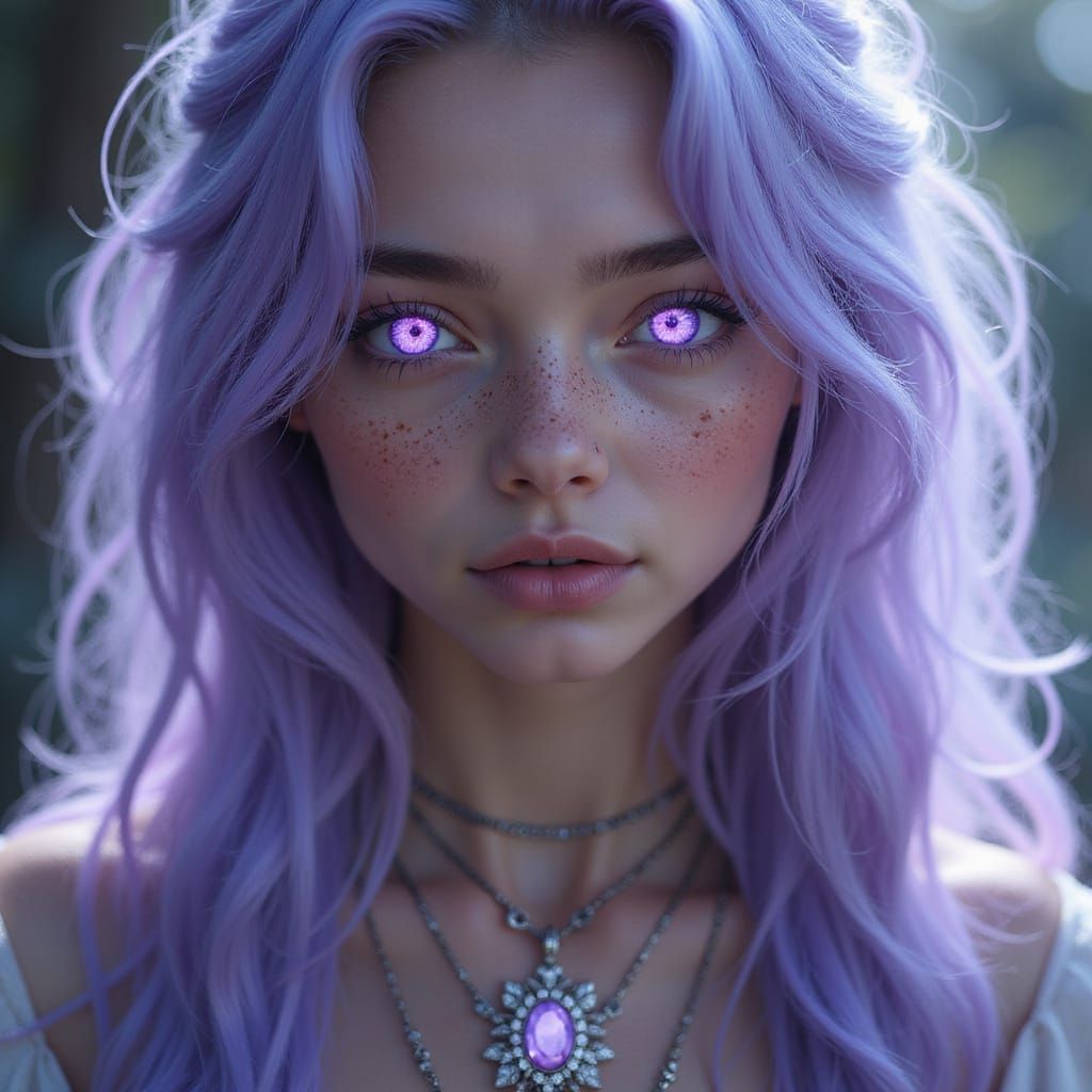 Enchanting Goddess with Violet Eyes and Lavender Hair