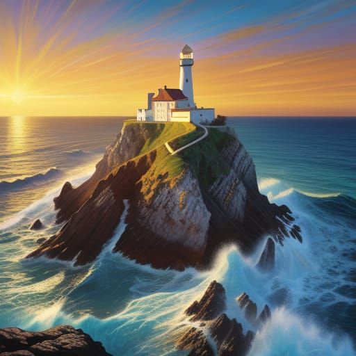 Majestic Lighthouse in Vibrant Morning Light